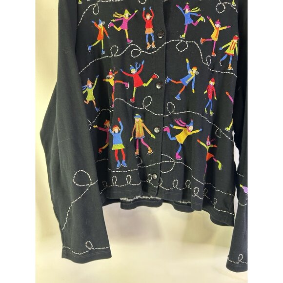 Vintage 90s Michael Simon Lite Ice Skaters Skating Stitched Cardigan Sweater - Picture 5 of 8